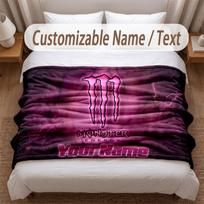 Monster Energy Printed Flannel Blanket Custom Name Text Soft Warm Throw For Bedroom Holiday Gift 150cmx180cm