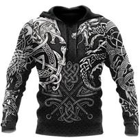 Mens 3D Printed Viking Warrior Hoodie Streetwear Loose Fit Fall Casual Sweatshirt 120cm