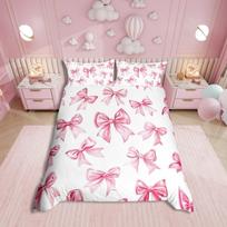 Pink Bow Duvet Cover Set Single Size With 1 Pillowcase Dreamy Princess Style Bedding Set For Kids Girls Teens EU single(135x200cm)