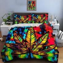 Colorful Psychedelic Leaves Print Bedding Set 1 Duvet Cover 1/2 Pillowcases Adult and Children Bedding Set Luxury Gift 100x135cm 3pcs