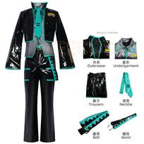 Mikuo Vyriškas Miku Cosplay Kostiumas Uniforma Perukas Anime Drabužiai Juoda PU Odos Striukė Kelnės Įmantrus Helovino Šventės Apranga Moterims Vyrams XXXL black