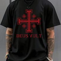 Unisexs Deus Vult Jerusalem Cross Medieval Crusader Graphic Tshirt Casual Unisexs And Unisexs T Shirt Historical Faith Streetwear M black