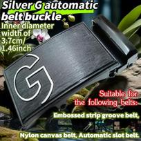 Automatinė diržo sagtis,  Sidabrinė G automatinė drobinė diržo sagtis (vidinis skersmuo, plotis 3,7 cm)