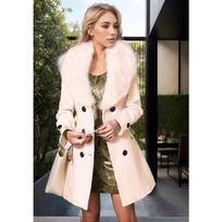 New Autumn and Winter Big Fur Collar Women's Woolen Coat Double-breasted Long Woolen Coat XL beige