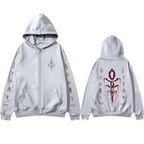 Game Bloodborne Graphic Zipper Hoodie Horror Hunter Cosplay Zip Up Jacket Men Women Casual Vintage Oversized Zip Up Sweatshirt XL white