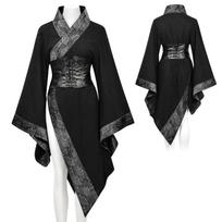 Women's Dark Punk Japanese Kimono Asymmetric Party Club Stage Performance Irregular Personality Dress XS black