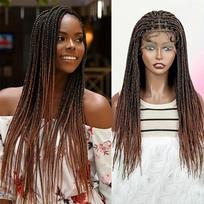 European and American e-commerce three-strand braid chemical fiber wig hand-rubbed braid full lace wig headgear 18inch / 46cm brown