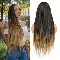 European and American e-commerce three-strand braid chemical fiber wig hand-rubbed braid full lace wig headgear 26inch / 65cm black