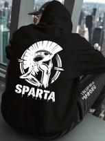 Spartan Warriors Men's Greek Spartan Hoodie Sweatshirt - Oversized Greek Key & Spartan Helmet Prin M white