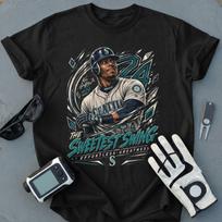 Ken Griffey Jr. Swing Sweetest Art T-Shirt, Legendary Baseball Player Graphic Tee, Vintage Sports Fan Gift Apparel L gray