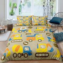 Tractor Crane Bulldozer Duvet Cover Girls Adult Truck Bedding Cover for Kids Boys Teens Stripe Comforter Cover For Kids Children 100×135cm&Duvet Cover