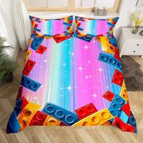 Kids Games Bedding Set Color Building Blocks Duvet Cover Twin Queen for Boys Teens Bedroom Decor Toy Geometric Comforter Cover EU Single(135x200cm)