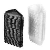 100PCS Transparent Triangle Cake Slice Container PET Mousse Cake Box  Dessert Display gray