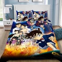 Anime Detective Conan Cartoon Bedding Set,Duvet Cover Bed Set Quilt Cover Pillowcase,King Queen Twin Size Boys Girls Adults 135cmx200cm