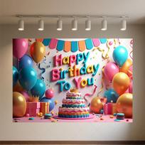 Colorful Happy Birthday Backdrop, 3D Balloon Background, Banner, Kids Birthday Decorations, Photo Prop 157 59x51.1inch/150*130cm