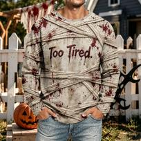 Men's Halloween Long Sleeve Neck Shirt Casual Comfortable Pullover Holiday Party Top L beige
