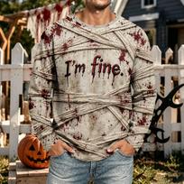 Men's Halloween Long Sleeve Neck Shirt Casual Comfortable Pullover Holiday Party Top XL