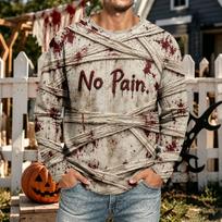 Men's Halloween Long Sleeve Neck Shirt Casual Comfortable Pullover Holiday Party Top XL beige