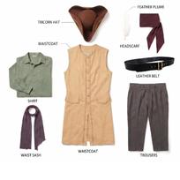 Viduramžių pirato Clark kapitono kostiumas su liemene, Helovino scenos pasirodymo apranga 3XL beige