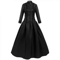 Women Long Sleeve Gothic Party Gown Stand Collar Retro Victorian Palace Maxi Dress XXL