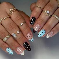 24pcs Pink Press on Nails with Polka Dot Pattern Design Almond Full Cover Nail Tips Acrylic French False Nail Simple Fake Nail