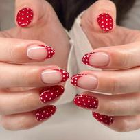 24pcs Pink Press on Nails with Polka Dot Pattern Design Almond Full Cover Nail Tips Acrylic French False Nail Simple Fake Nail