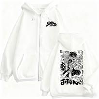 Anime JoJo Bizarre Adventure Graphic Zipper Hoodie Jotaro Kujo Print Zip Up Jacket Men Women Casual Oversized Zip Up Sweatshirt M