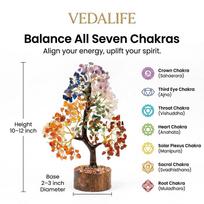 VEDLIFE 7 Chakra Crystal Tree of Life (300 Beads) for Positive Energy - Handcrafted Feng Shui Gemstone Tree for Home Decor, Office Desk & Spiritual beige