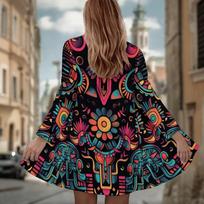 Women's Bohemian Diamond Motif 3D Print Long Sleeve Open Front Cardigan, Casual Loose Fit Lightweight Street Style Outerwear 8XL black