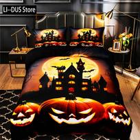 Cat Pumpkin Duvet Cover Set Halloween Comforter Cover Ghost Bedding Set Horror Quilt Cover Black Room Decor 3PCS NO Comforter 155x215cm 3pcs
