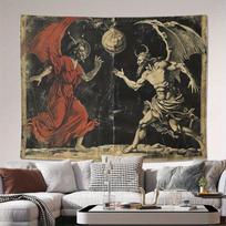 VIKAMA Retro Angel Devil Confrontation Planet Dark Tapestry Background Hanging Cloth Trendy Cool Wall Decoration Room Decor 59×39inch/150*100cm