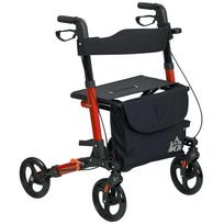 Folding 4-Wheel Walker, 6-Position Adjustable, Double Brakes, Storage, 64x67x92 cm, Red