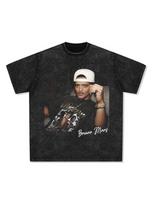 2026 Mars Brother Bruno Mars American T-shirt Street Fashion Casual Retro Print Distressed Pop music Streetwear Short Sleeve top L black