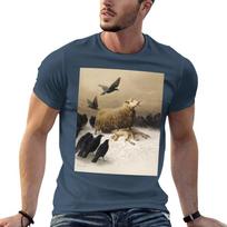 Anguish Angoisses fine art oil painting by August Friedrich Schenck  Mother sheep ewe with lamb and black crows HD H TShirt 2XL black