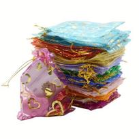 Organza dovanų maišeliai šventėms ir papuošalams, Heart Pattern 100pcs/bag