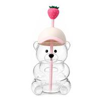 Large Capacity Bear Drinking Cup Transparent Teddy Bear Plastic Cup Bear Straw Cup  Home and Work Style 1