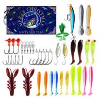 Professional Fishing Tackle Box Advent Calendar for Men 24 Days Christmas Countdown with Lures & Metal Baits Hooks Freshwater and Saltwater Fishing K blue
