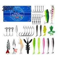 Professional Fishing Tackle Box Advent Calendar for Men 24 Days Christmas Countdown with Lures & Metal Baits Hooks Freshwater and Saltwater Fishing D blue