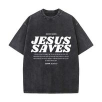 Jesus Saves Christian Faith Cross Scripture Design Distressed Faded Baggy Streetwear Tops For Park Hangouts 2XL gray