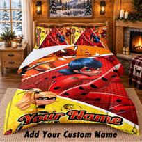 Miraculous Ladybug Custom Name 3Pcs Bedding Set 1 Bed Sheet 2 Pillowcases Bedroom Home Decor 135cmx200cm