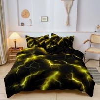 3Pcs Lightning Thunder Pattern Print Duvet Cover Bedding Set Soft Breathable For Four-seasonBedroom Dormitory Decorative EU Single-135x200cm&set