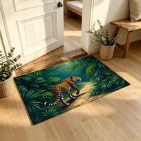 Tropical Jungle Leopard Non?Slip Doormat, Rainforest Plant Scenery Welcome Rug, Entry Mat for Front Door Porch Indoor Outdoor 43X75CM