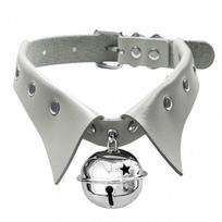 Punk Style Leather Choker Necklace With Bell Cosplay Versatile Collar Jewelry Women Men Gray gray