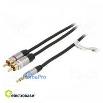 Cable, Jack 3.5 mm 3-pin plug, RCA plug x2, 3 m, black