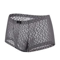 YUTATA Men's Sexy Lace Boxer Briefs - Transparent Pouch Shorts B179 Extra Large gray