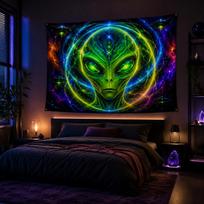 Vikama Psychedelic Alien Tapestry Sci-Fi Aesthetic Vikama Psychedelic Alien Tapestry Neon Ufo Nebula Sci-Fi Wall Hanging 100X70CM