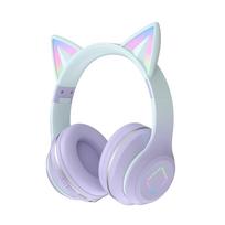 DR-57 Cat Ear Bluetooth Headphones, Wireless Over-Ear LED Gaming Headset with Mic, Gradient Color Flash Cat Ear Headphones for Girls Kids Teens Lavender Purple（Light-u