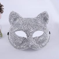 Cross-border hot-selling European and American new diamond-encrusted masks Halloween dance party fashion masks wholesale style 2 silver diamond cat girl mask