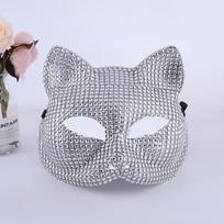 Cross-border hot-selling European and American new diamond-encrusted masks Halloween dance party fashion masks wholesale style 4 cat girl mask silver