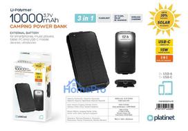 External battery POWER BANK PLATINET SOLAR 10000mAh (2xUSB 1xUSB-C 3A) black